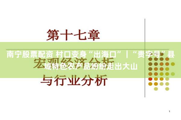 南宁股票配资 村口变身“出海口”｜“贵字号”县域特色农产品纷纷走出大山