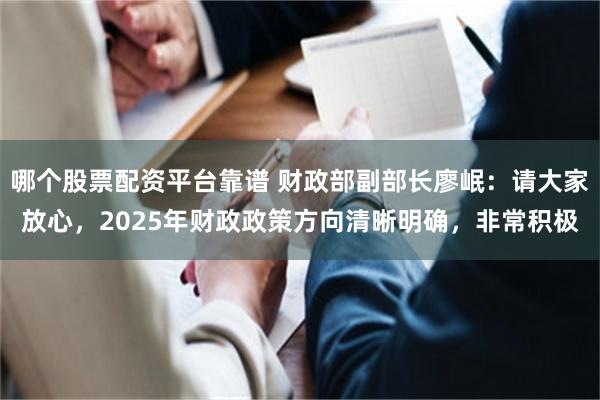 哪个股票配资平台靠谱 财政部副部长廖岷：请大家放心，2025年财政政策方向清晰明确，非常积极