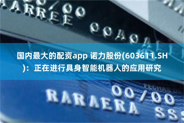 国内最大的配资app 诺力股份(603611.SH)：正在进行具身智能机器人的应用研究